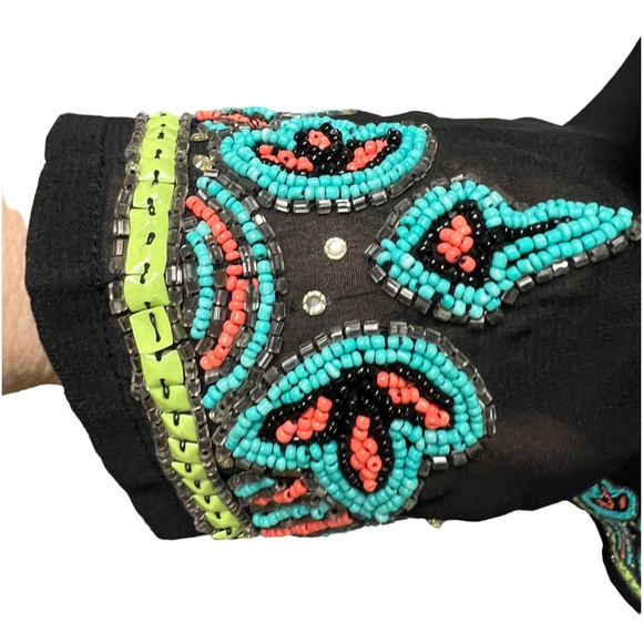 Lucky & Coco Beaded black Coverup/ Tunic Sheer Stunning Colorful Hand Beading - Picture 7 of 12